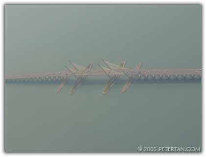 Aerial view of Penang Bridge's middle span