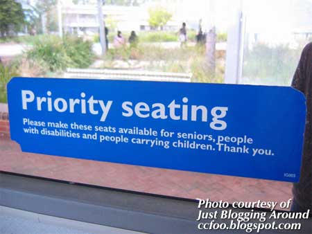 Transperth bus sticker for priority seats for elderly, disabled persons and people carrying children