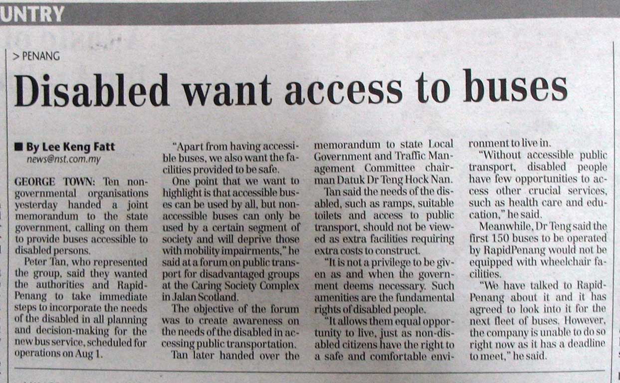 NST May 20, 2007 - Disabled want access to buses