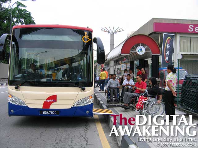 2nd preview of RapidKL's accessible buses at a bus stop in Brickfields 