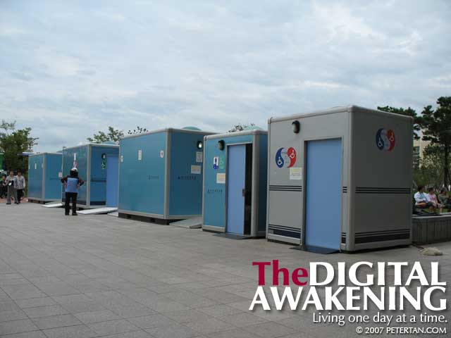 Portable accessible toilets at the 7th Disabled Peoples' International World Assembly