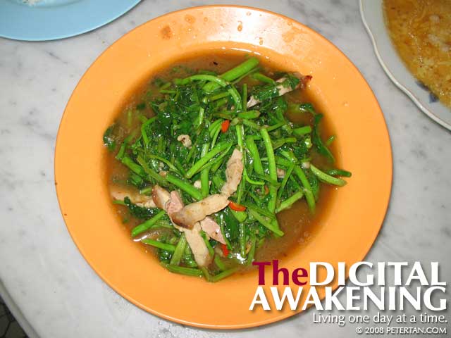 Restoran Wong Koh Kee sai yong choi chau siu yuk - stir-fried watercress with roasted pork